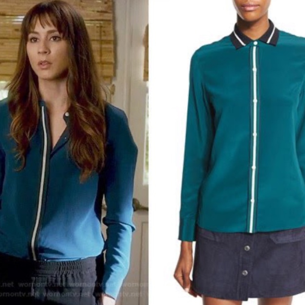Rag & Bone Nico Silk Shirt in Teal XS/TP